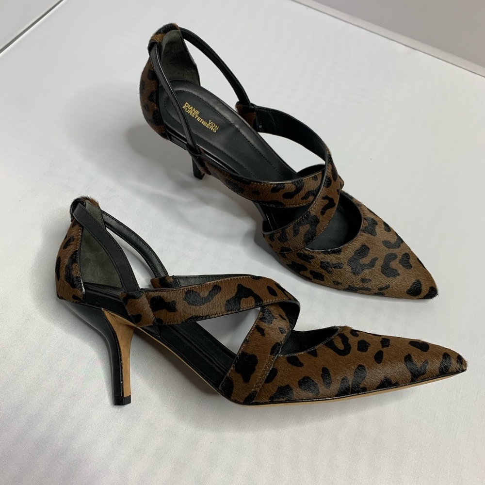 Diane Von Furstenberg pony hair pointy toe heels